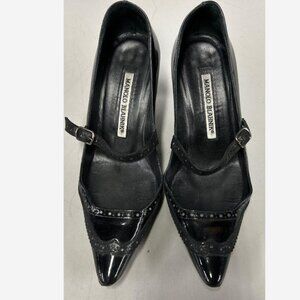 Manolo Blahnik Black Patent Leather Mary Jane Heels Size 35